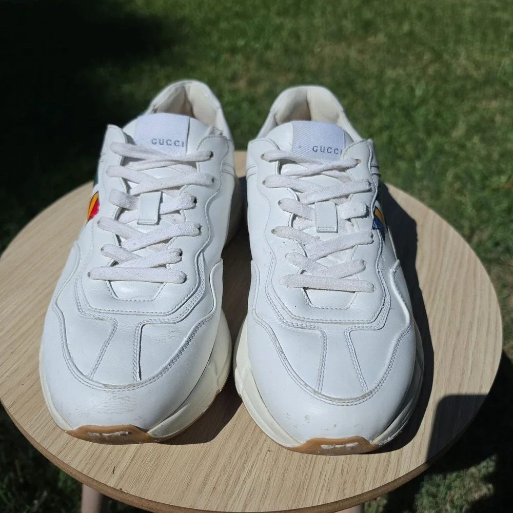 Gucci Rhyton Worldwide White Leather Men's Sneakers Logo Print, men's 9